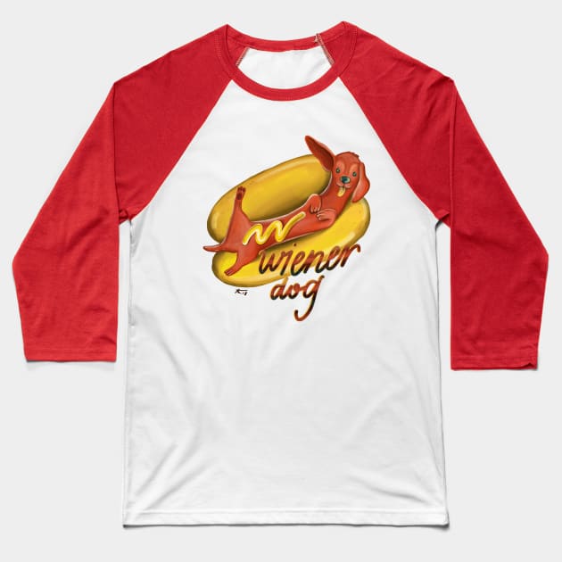 Weiner (Hot) Dog Baseball T-Shirt by donebyfabio